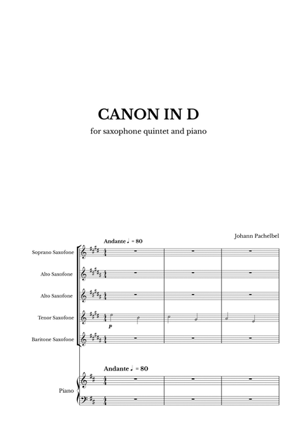 Canon in D for Saxophone Quintet and Piano with chords image number null