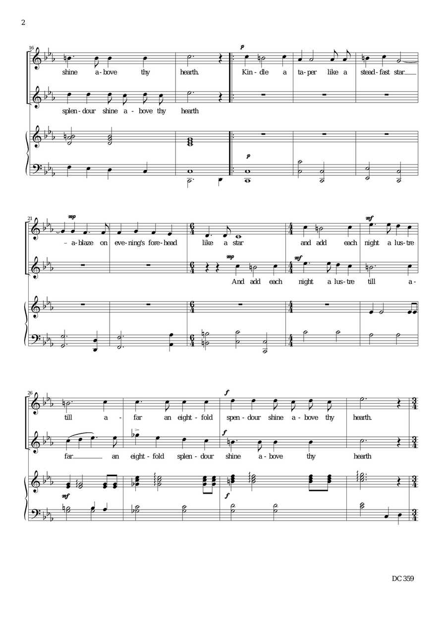 The Feast of Lights - A Channukah song for female choir and piano 2-Part scores gallery preview page 2