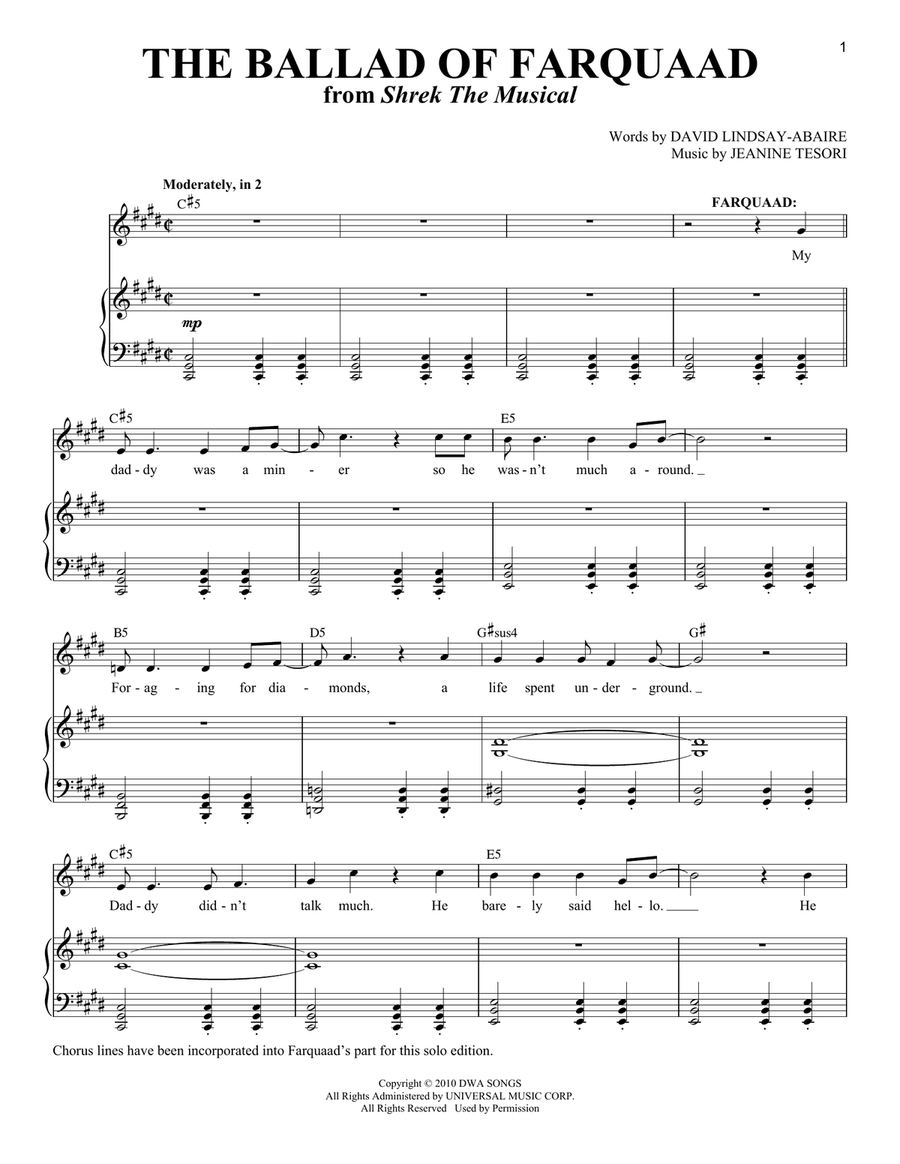 The Ballad of Farquaad (from Shrek The Musical) Baritone Horn TC scores gallery preview page 1