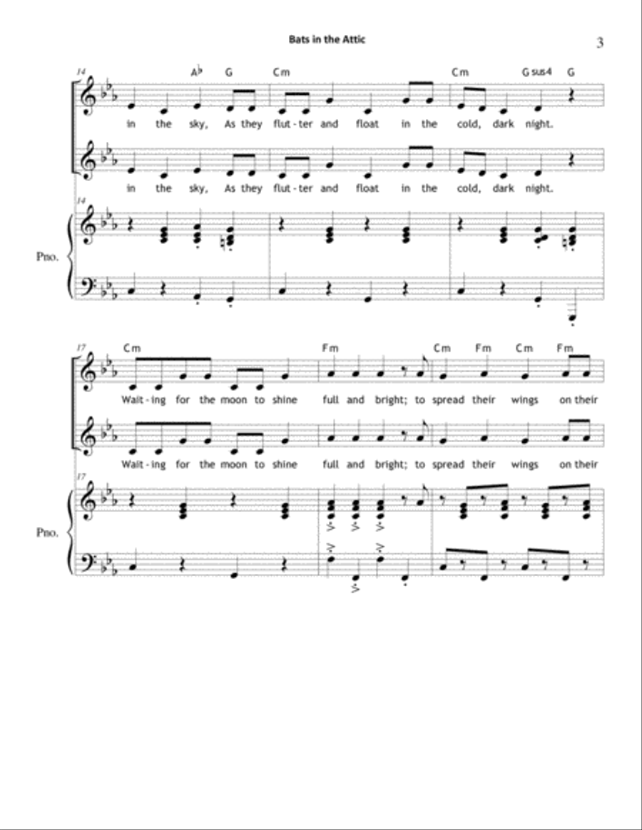 Bats in the Attic Unison Choir scores gallery preview page 3