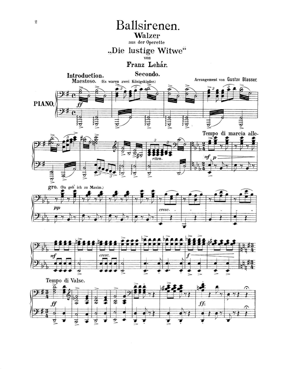 Lehar The Merry Widow Waltz, for piano duet(1 piano, 4 hands), PL801