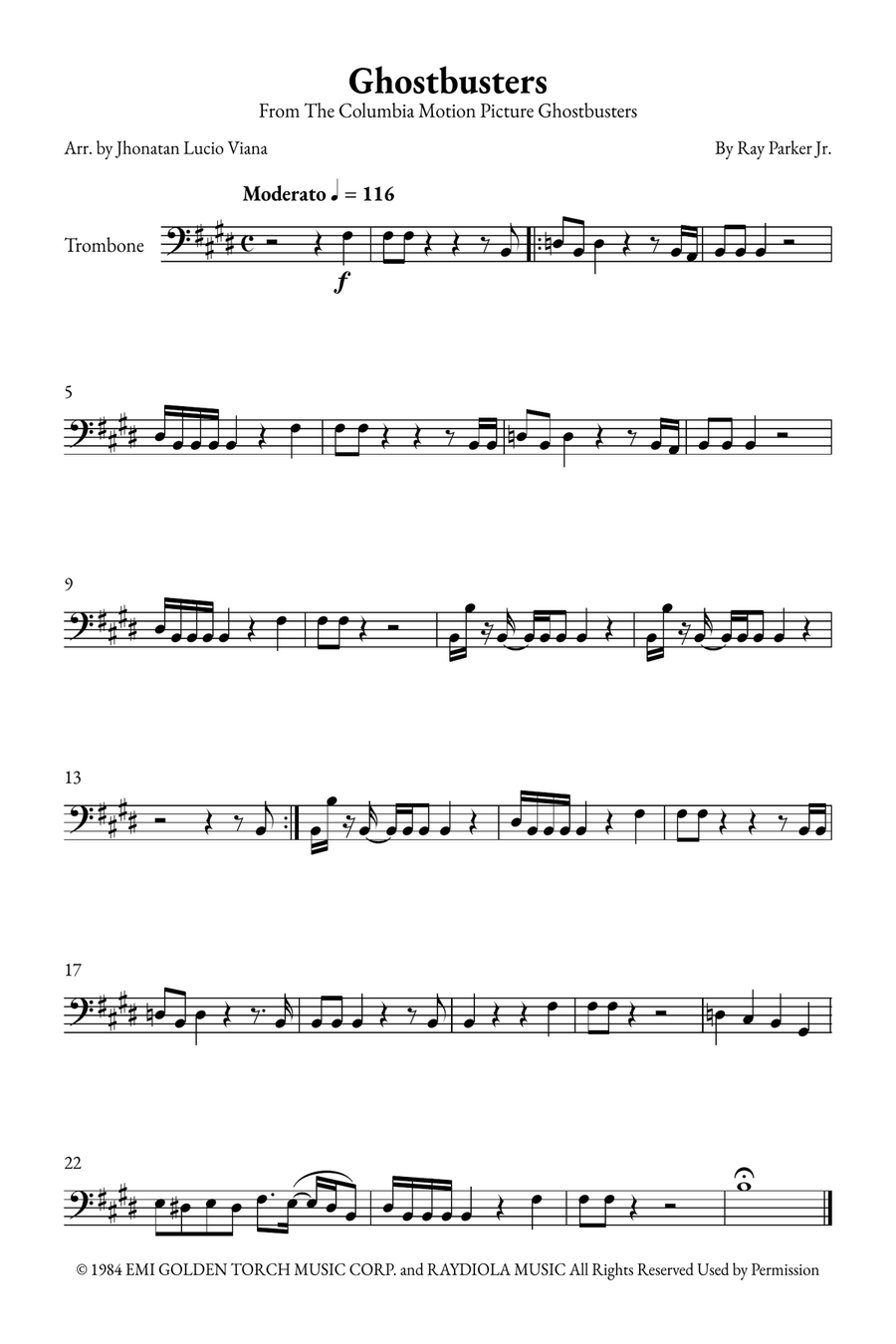 Ghostbusters Trombone Solo scores gallery preview page 1