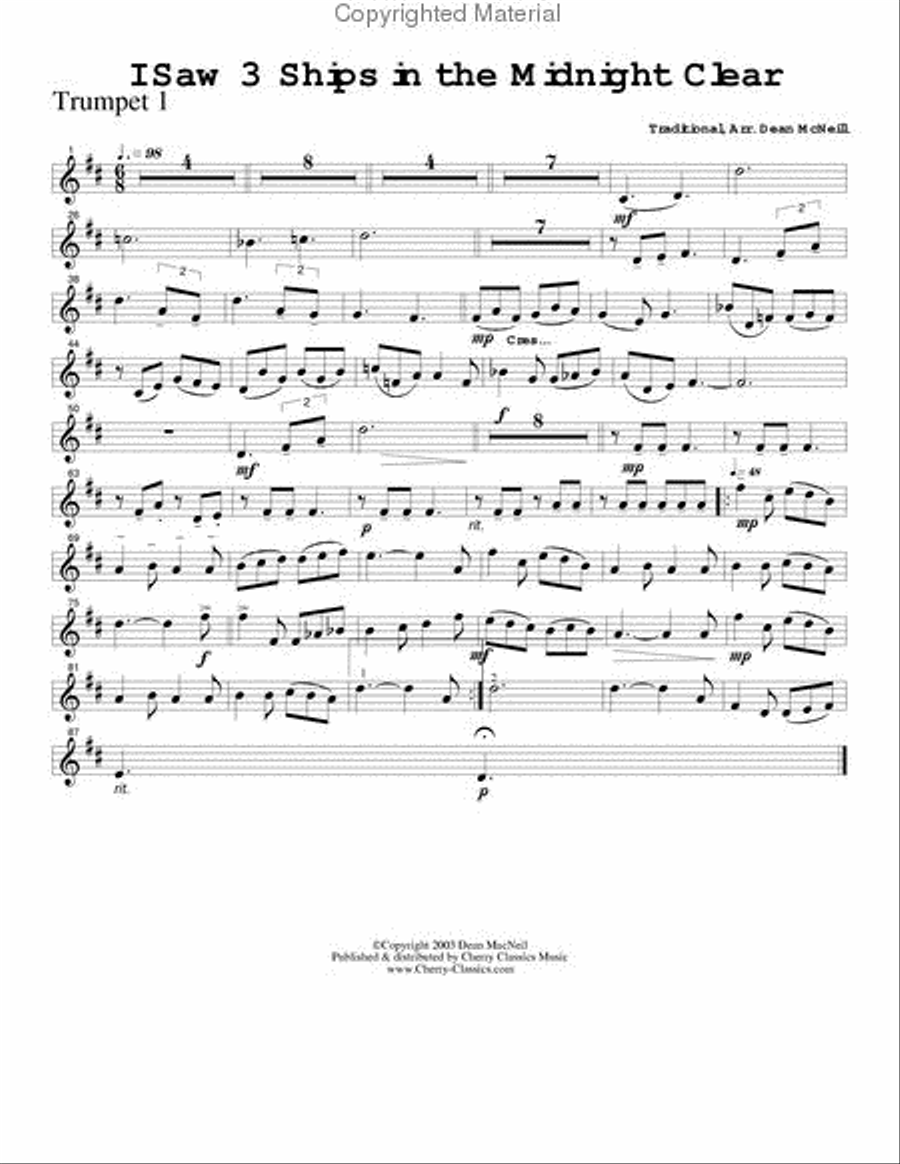 I Saw Three Ships in the Midnight Clear Brass Quintet scores gallery preview page 3