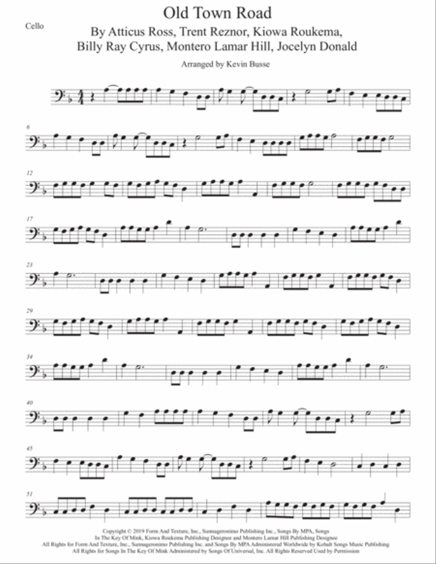 Old Town Road (remix) Cello Solo scores gallery preview page 1