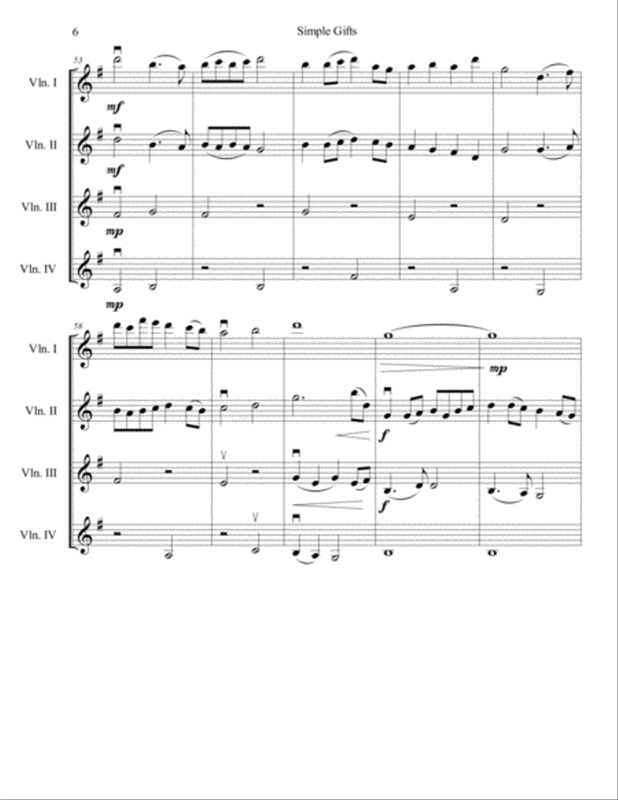 Simple Gifts for Violin Quartet Violin Solo scores gallery preview page 6