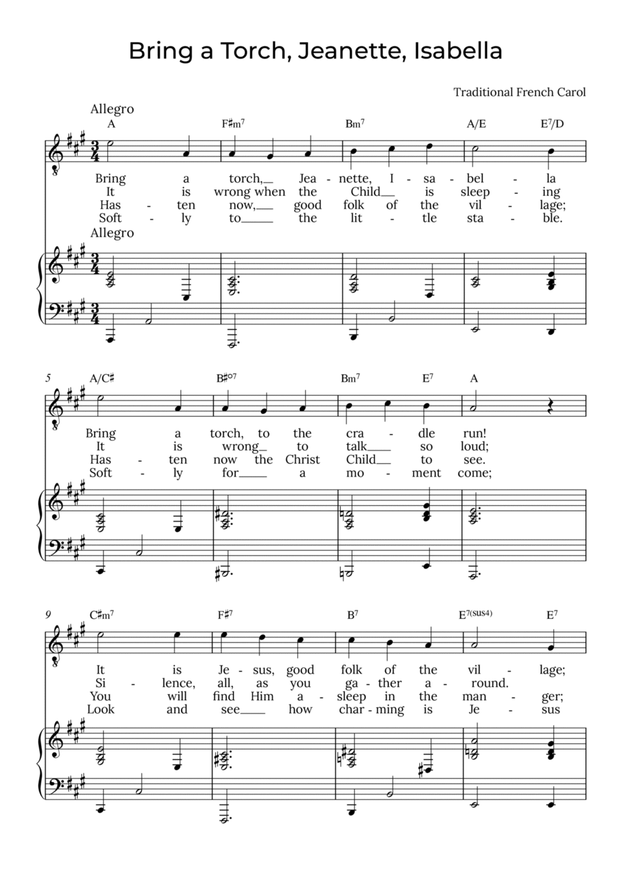 Bring a Torch, Isabella - Tenor with chords in A, Jeanette Tenor Voice scores gallery preview page 1