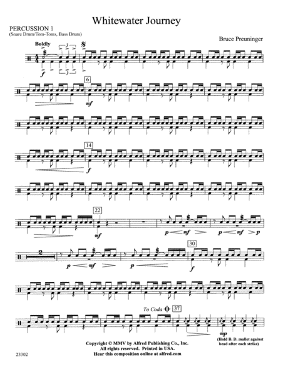 White Water Journey: 1st Percussion Concert Band scores gallery preview page 1