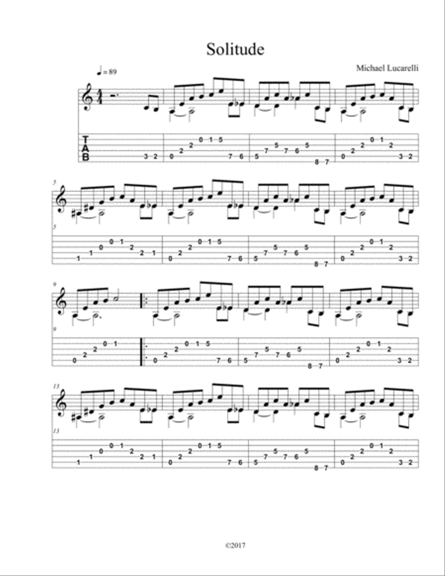Solitude Guitar Tablature scores gallery preview page 1