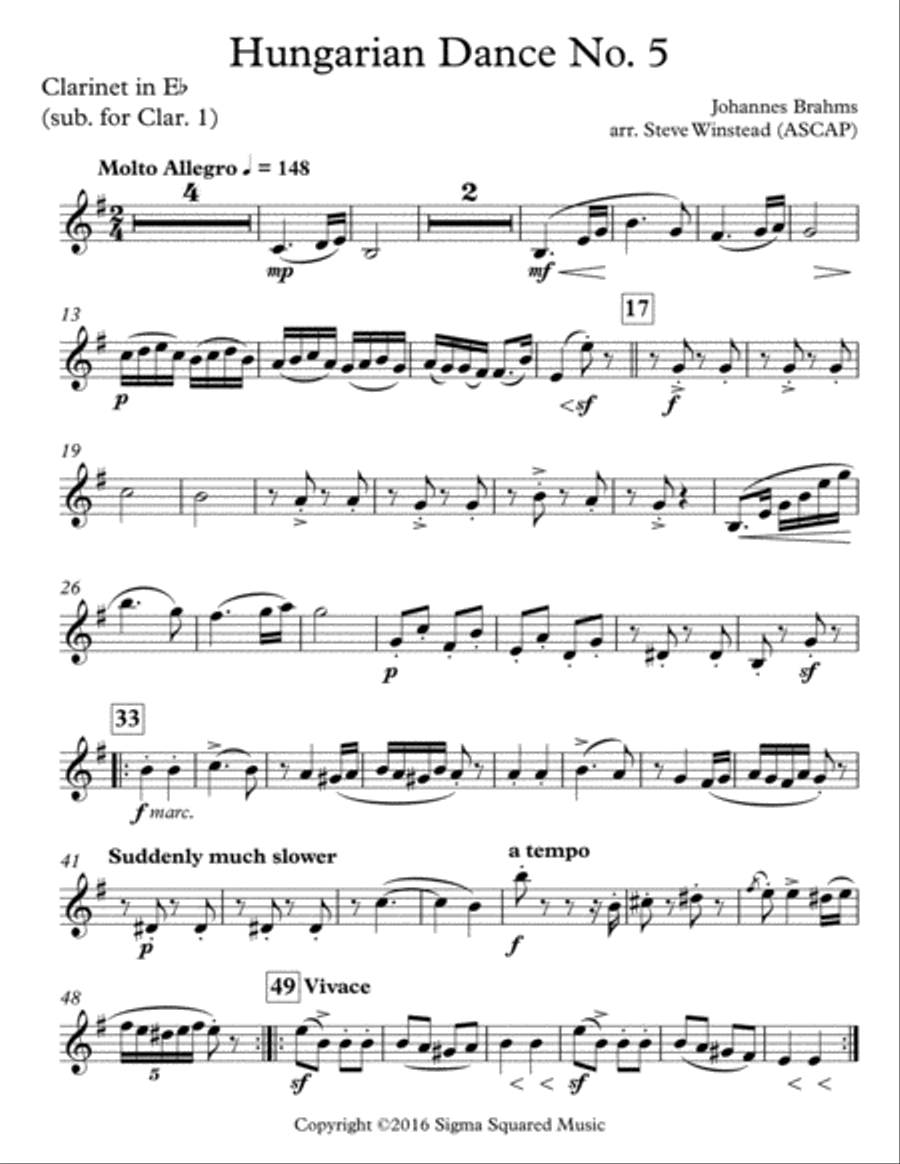 Hungarian Dance No. 5 for Clarinet Quartet or Choir Choir scores gallery preview page 6