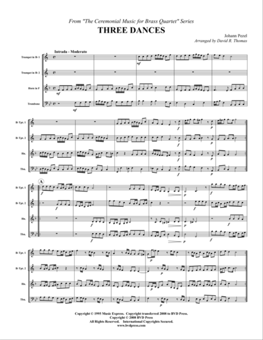Three Dances Three Dances Brass Quartet scores gallery preview page 1