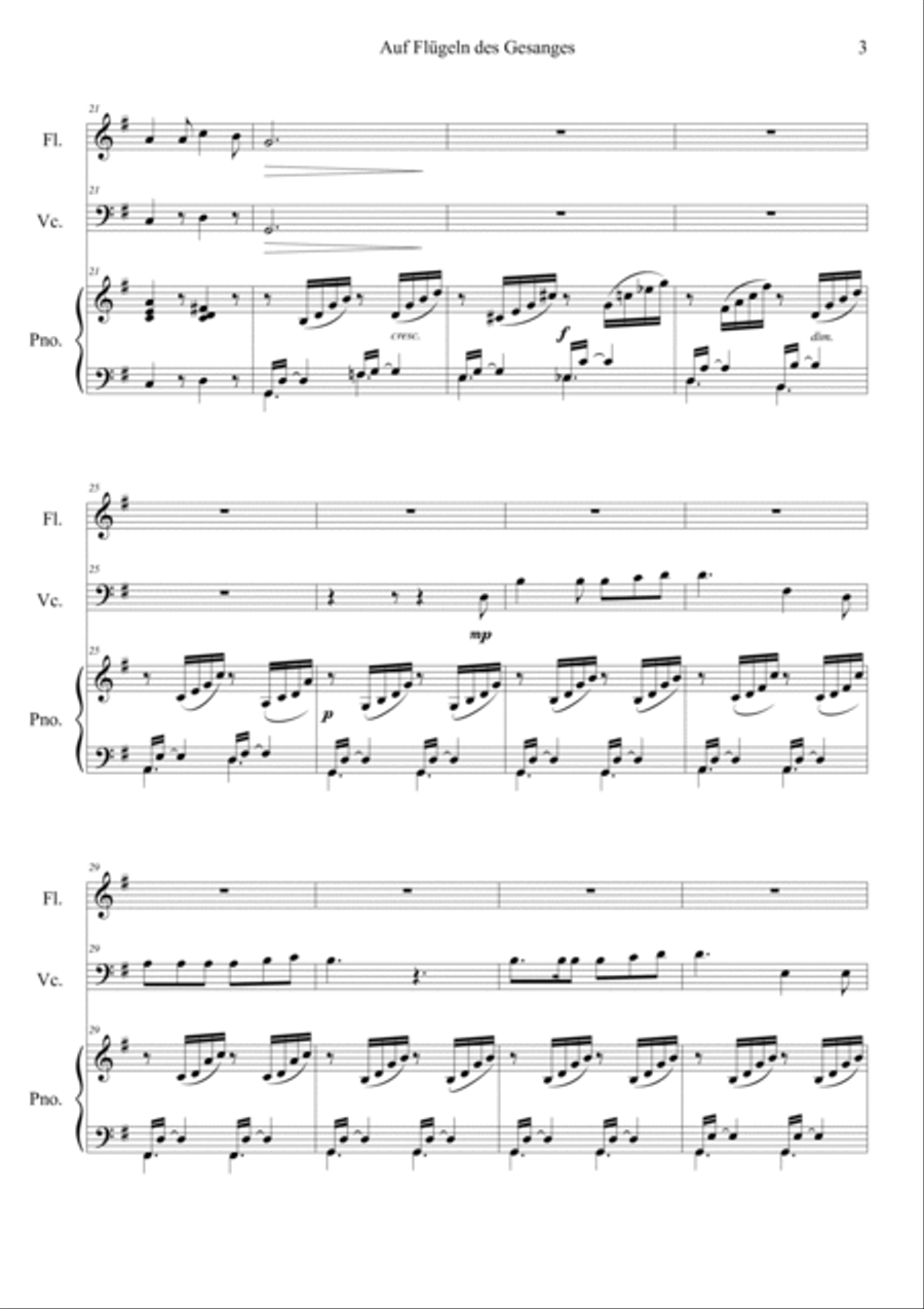 Auf Flugeln des Gesanges Easy Version in G Cello scores gallery preview page 3