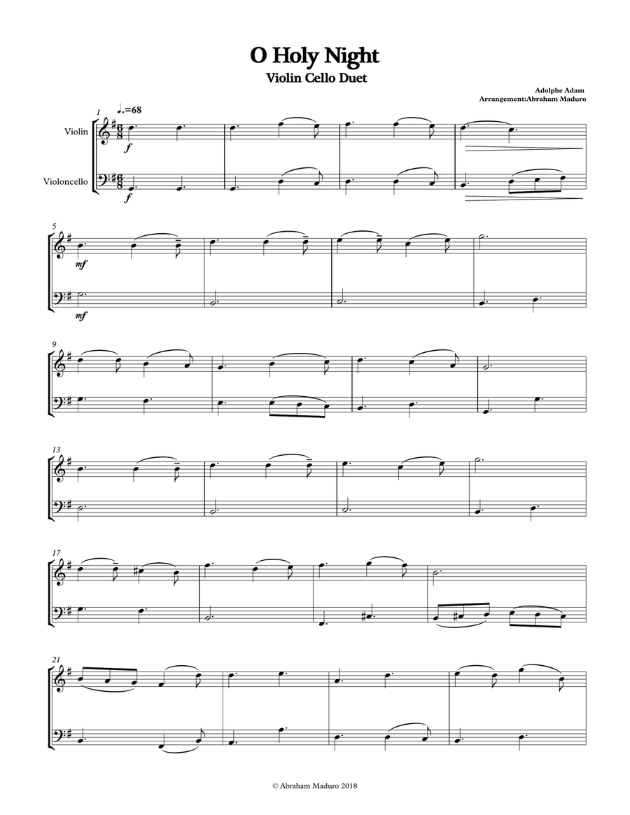 O Holy Night Violin Cello Duet-Two Tonalities String Duet scores gallery preview page 1