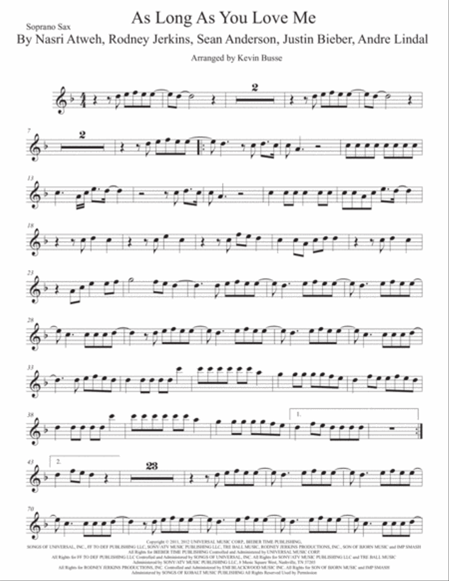 As Long As You Love Me As Long As You Love Me Soprano Saxophone scores gallery preview page 1