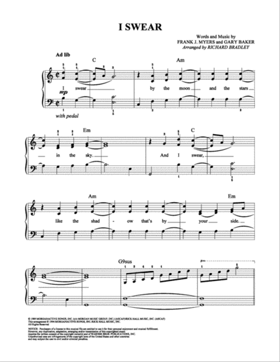 I Swear I Swear Easy Piano scores gallery preview page 1