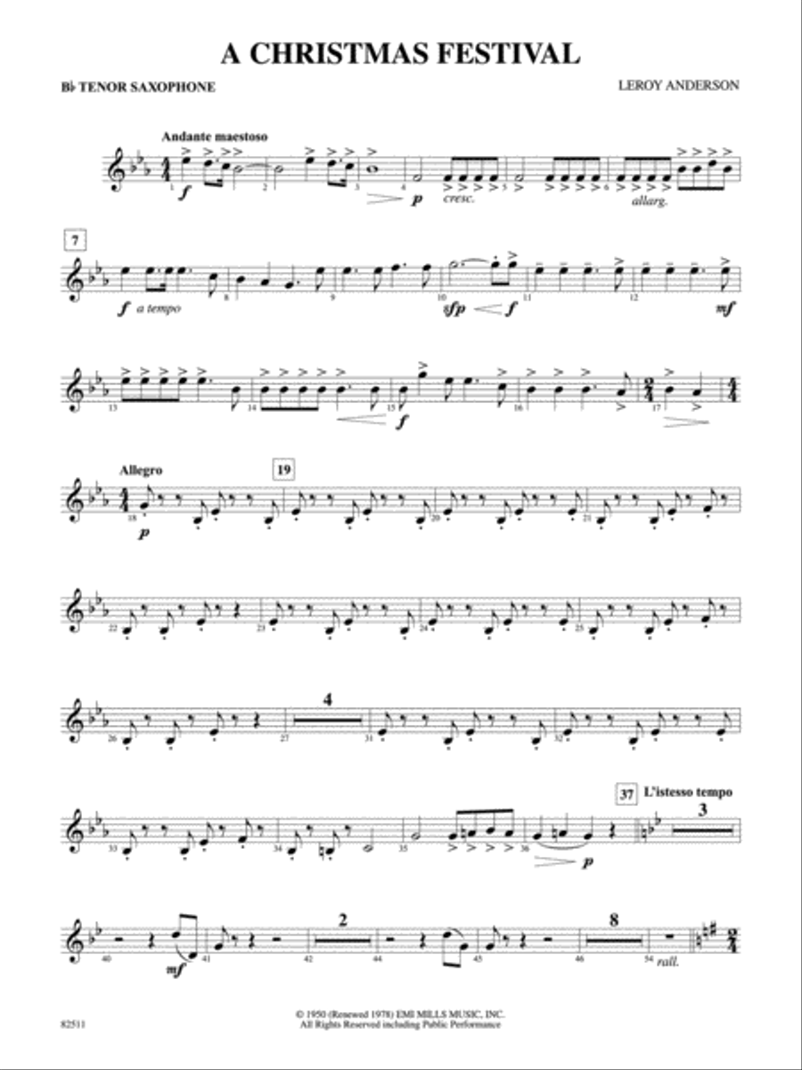 A Christmas Festival: B-flat Tenor Saxophone Concert Band scores gallery preview page 1