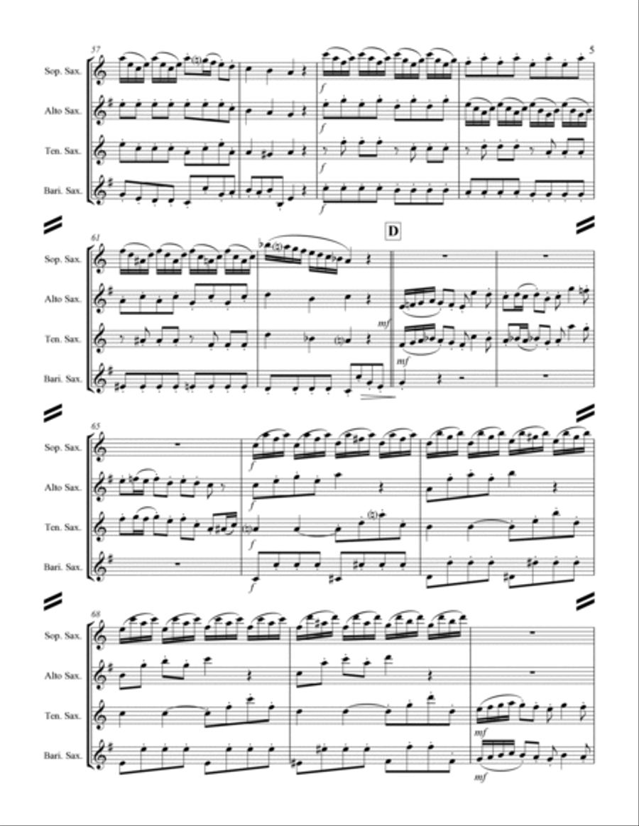Arrival of the Queen of Sheba (for Saxophone Quartet SATB) Saxophone Quartet scores gallery preview page 6