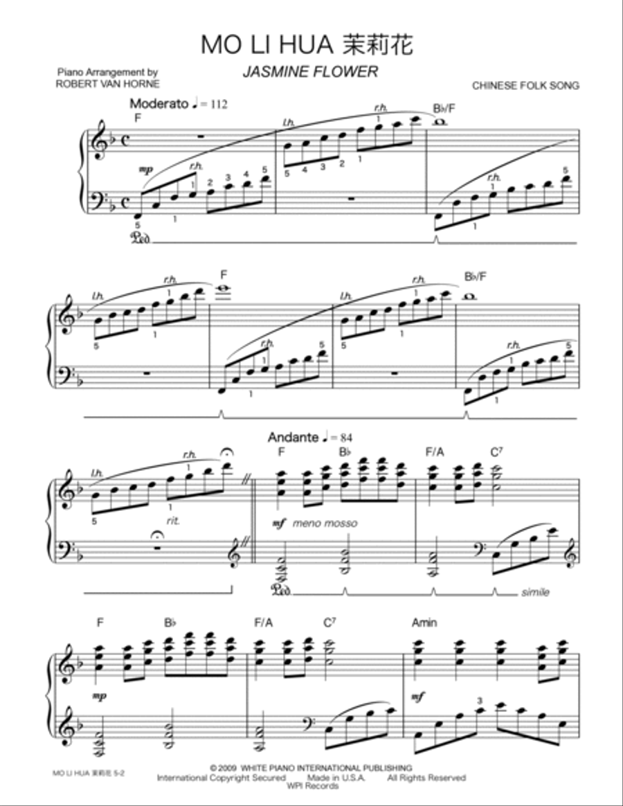 Mo Li Hua 茉莉花 (Jasmine Flower) Piano Piano Method scores gallery preview page 2