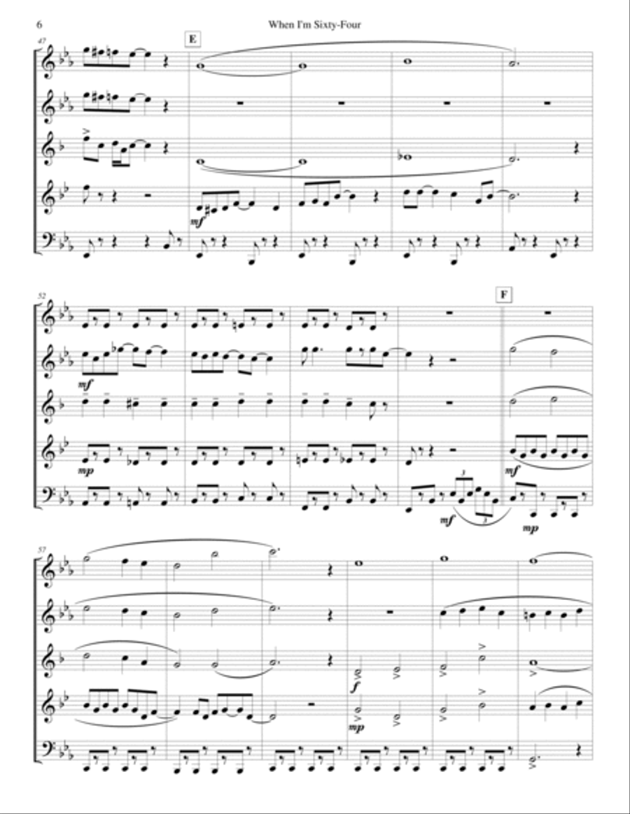 When I'm Sixty-four Woodwind Quintet scores gallery preview page 6