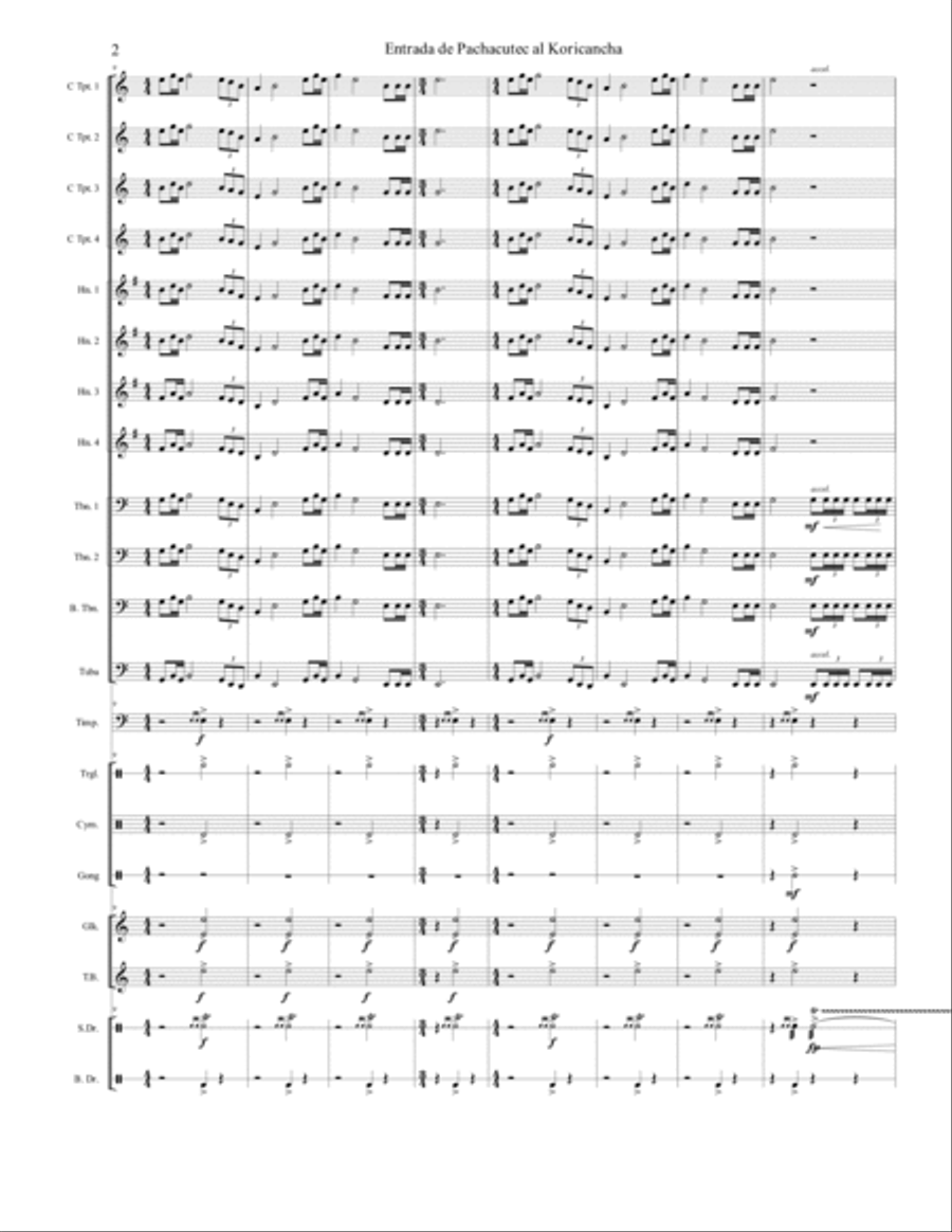 Entrada de Pachacutec al Koricancha, Op. 7b (Fanfarria Andina para bronces y percusión) Large Ensemble scores gallery preview page 2