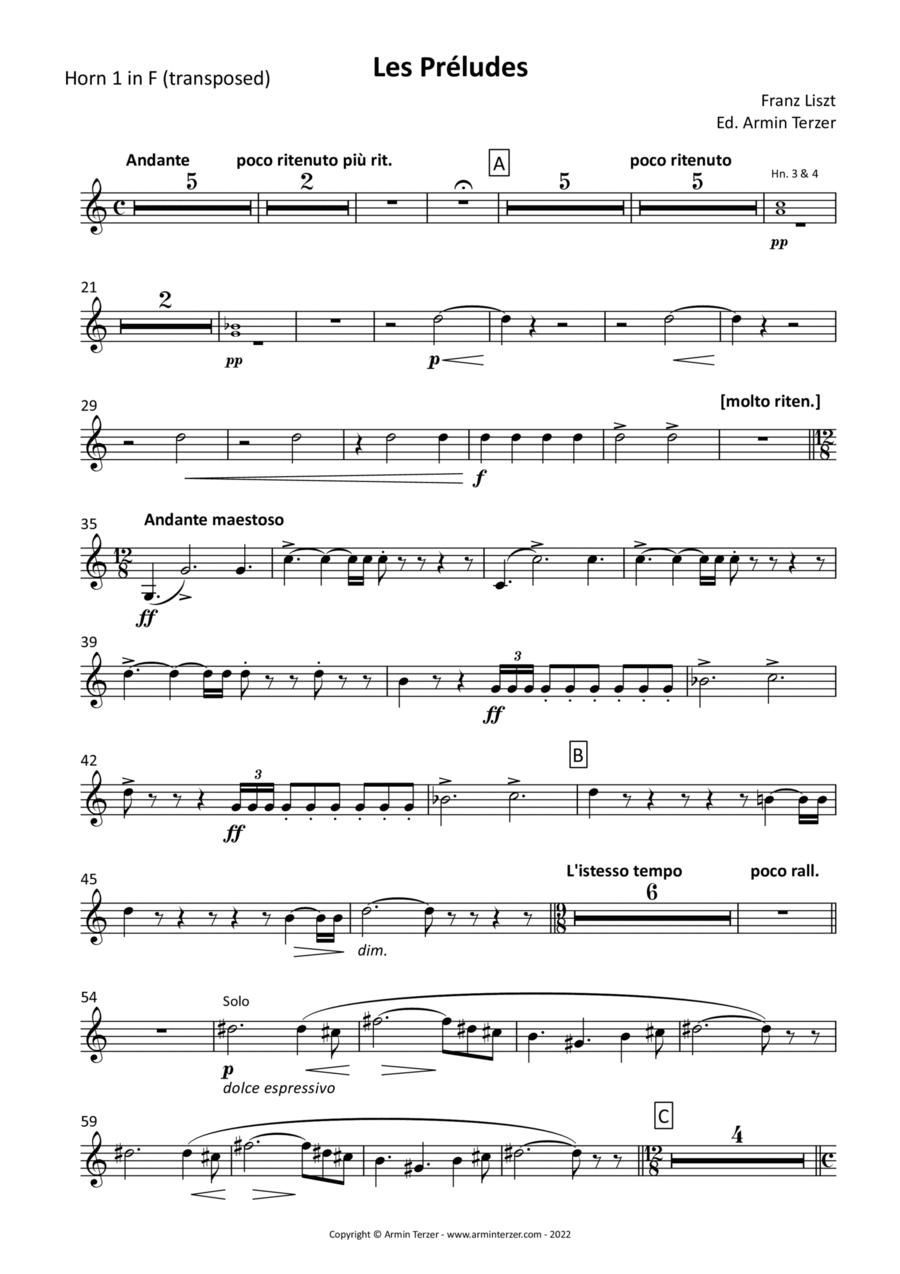 Les Preludes - transposed horn parts (1-4) Horn Solo scores gallery preview page 1