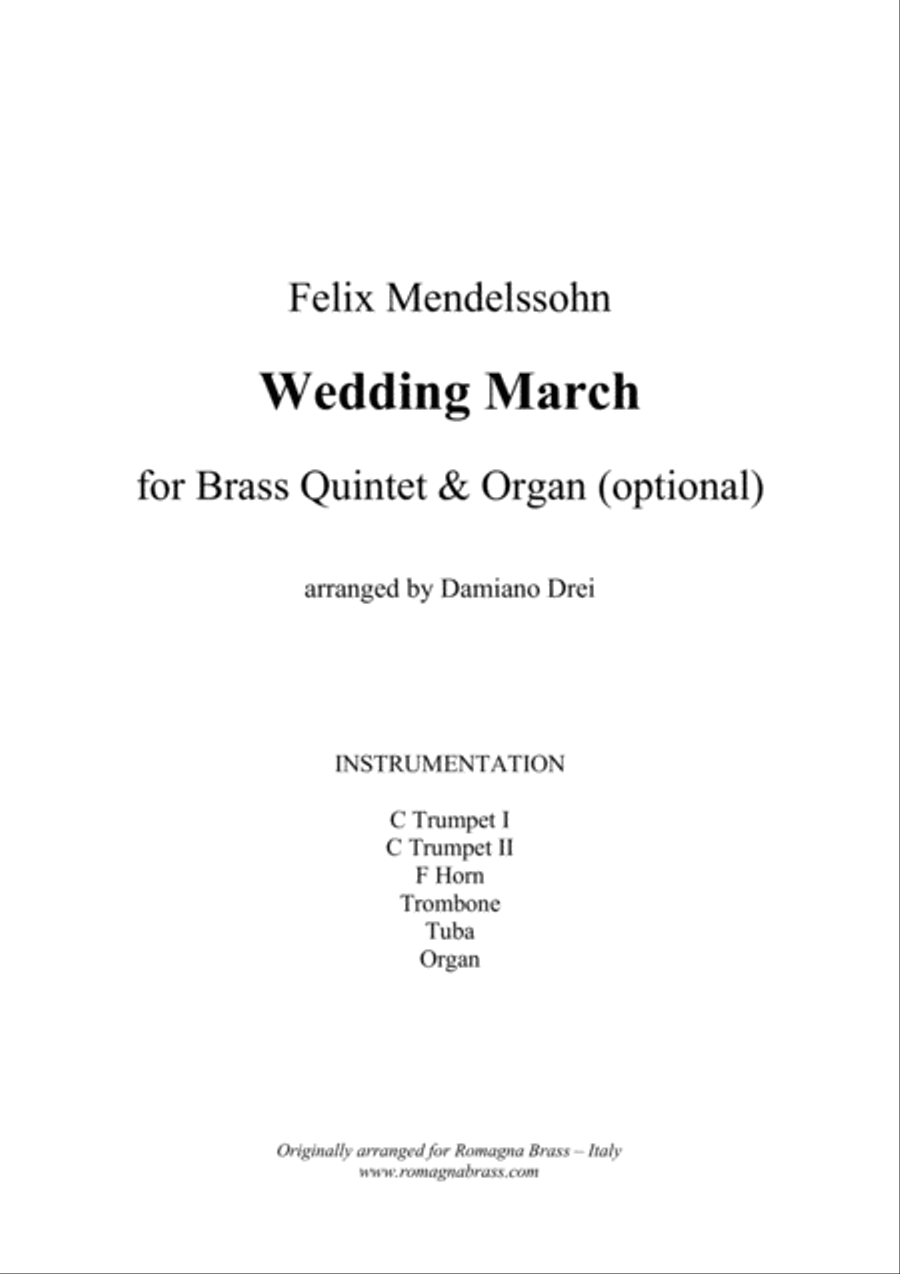 Mendelssohn Wedding March, for Brass Quintet & Optional Organ image number null