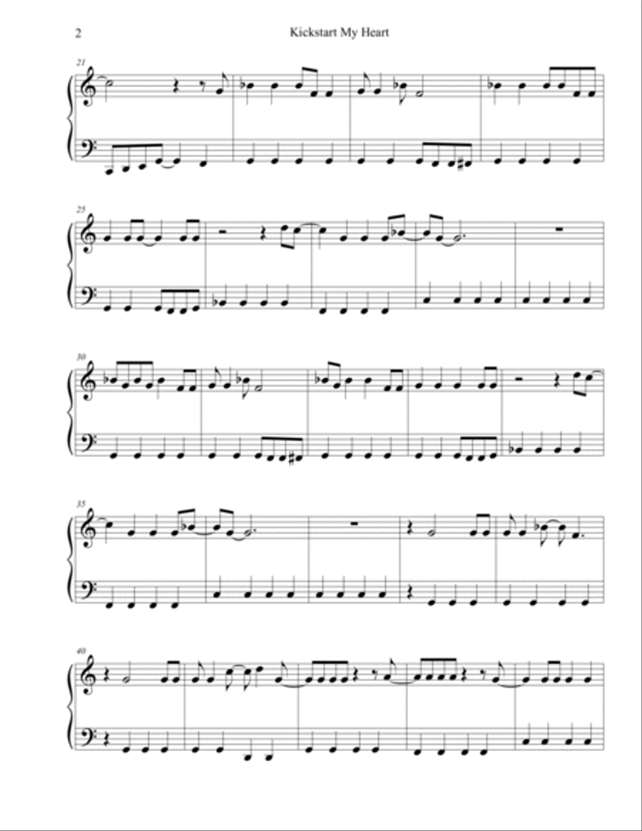 Kickstart My Heart Easy Piano scores gallery preview page 2