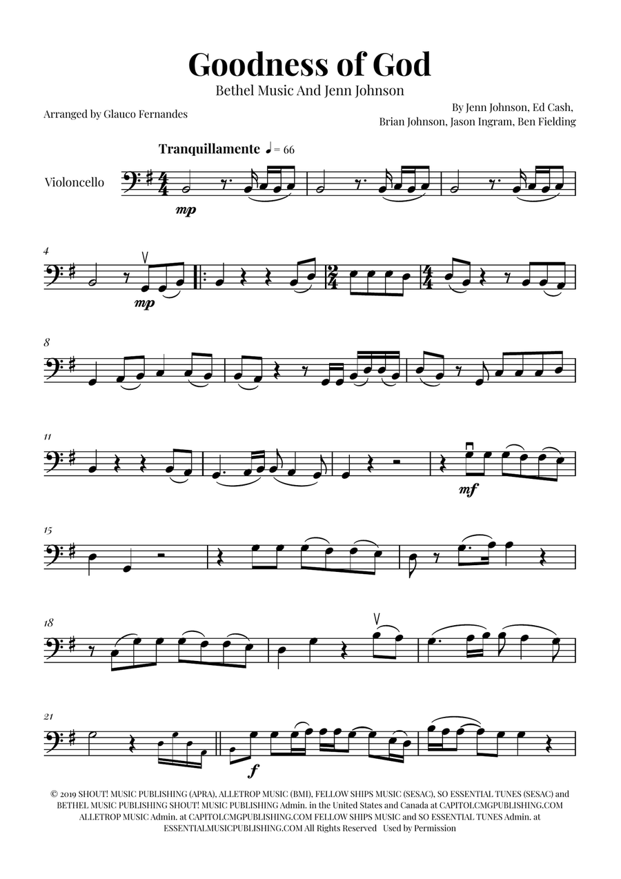Goodness Of God Cello Solo scores gallery preview page 1