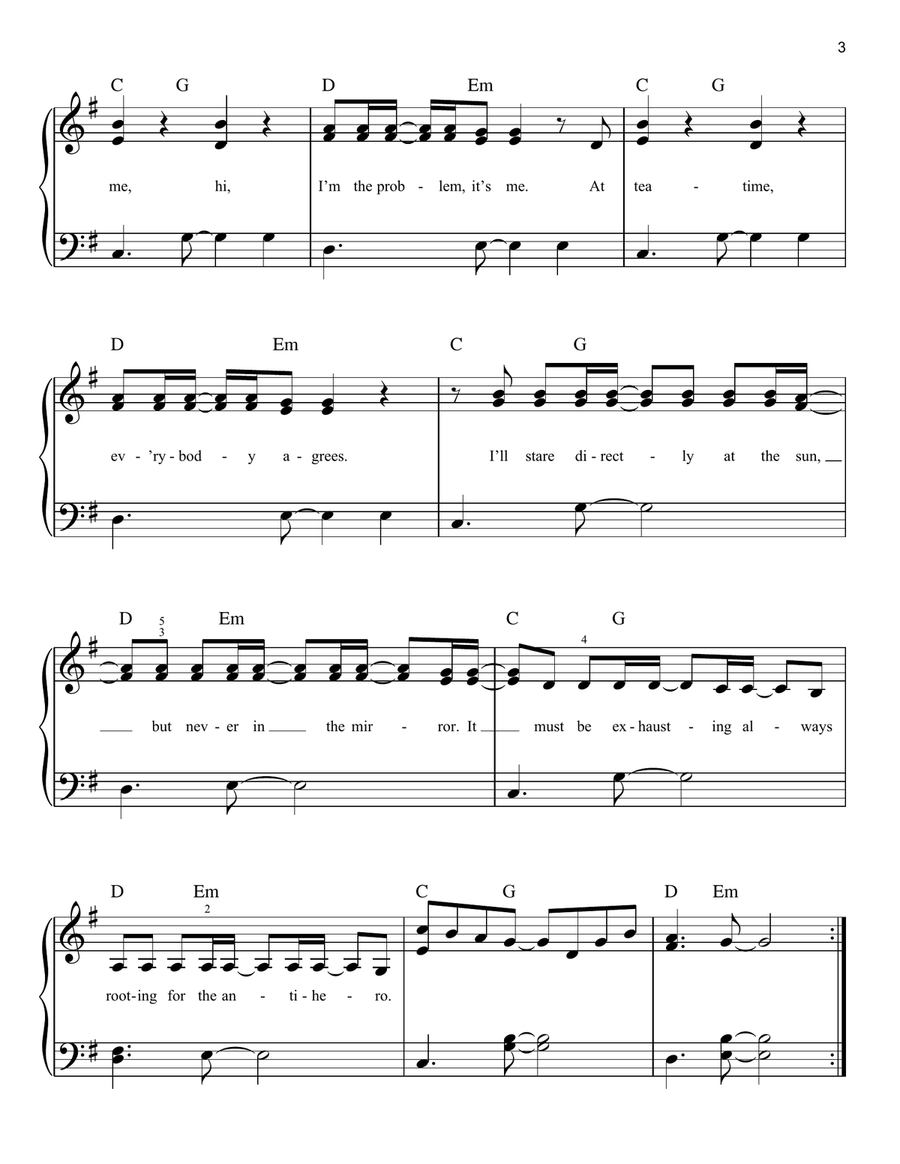 Anti-Hero Easy Piano scores gallery preview page 3
