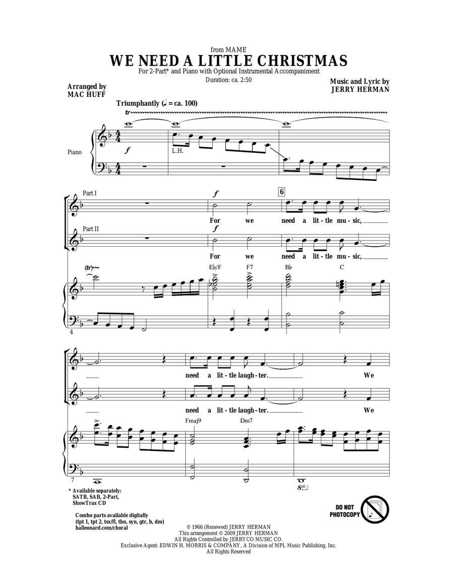 We Need A Little Christmas (from Mame) (arr. Mac Huff) 2-Part scores gallery preview page 1