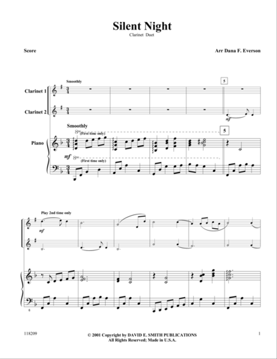 Silent Night Clarinet Duet scores gallery preview page 1