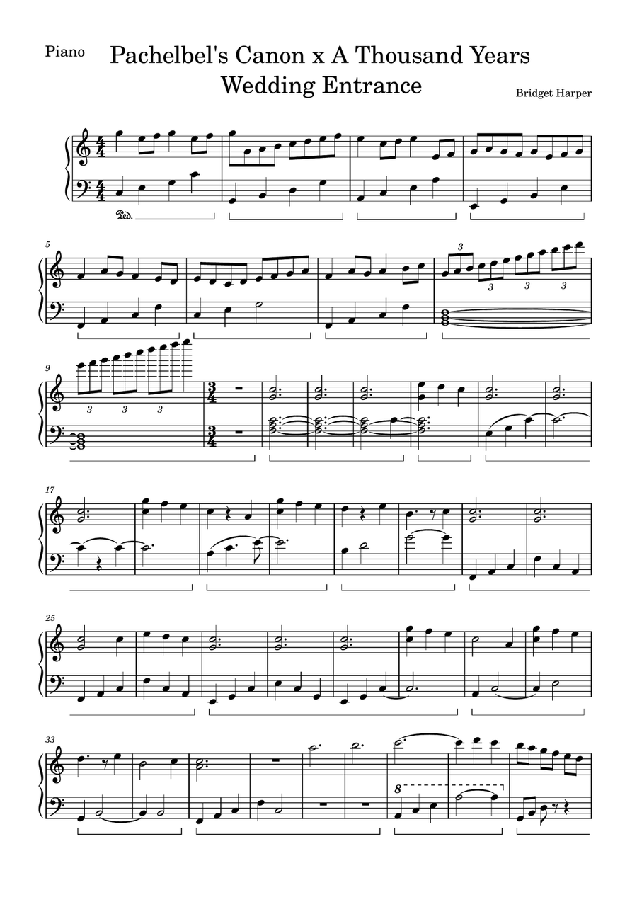 Pachelbel's Canon x A Thousand Years Wedding Entrance Piano Solo scores gallery preview page 1