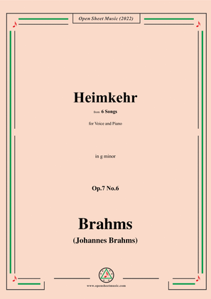 Book cover for Brahms-Heimkehr,Op.7 No.6,from 6 Songs,in g minor