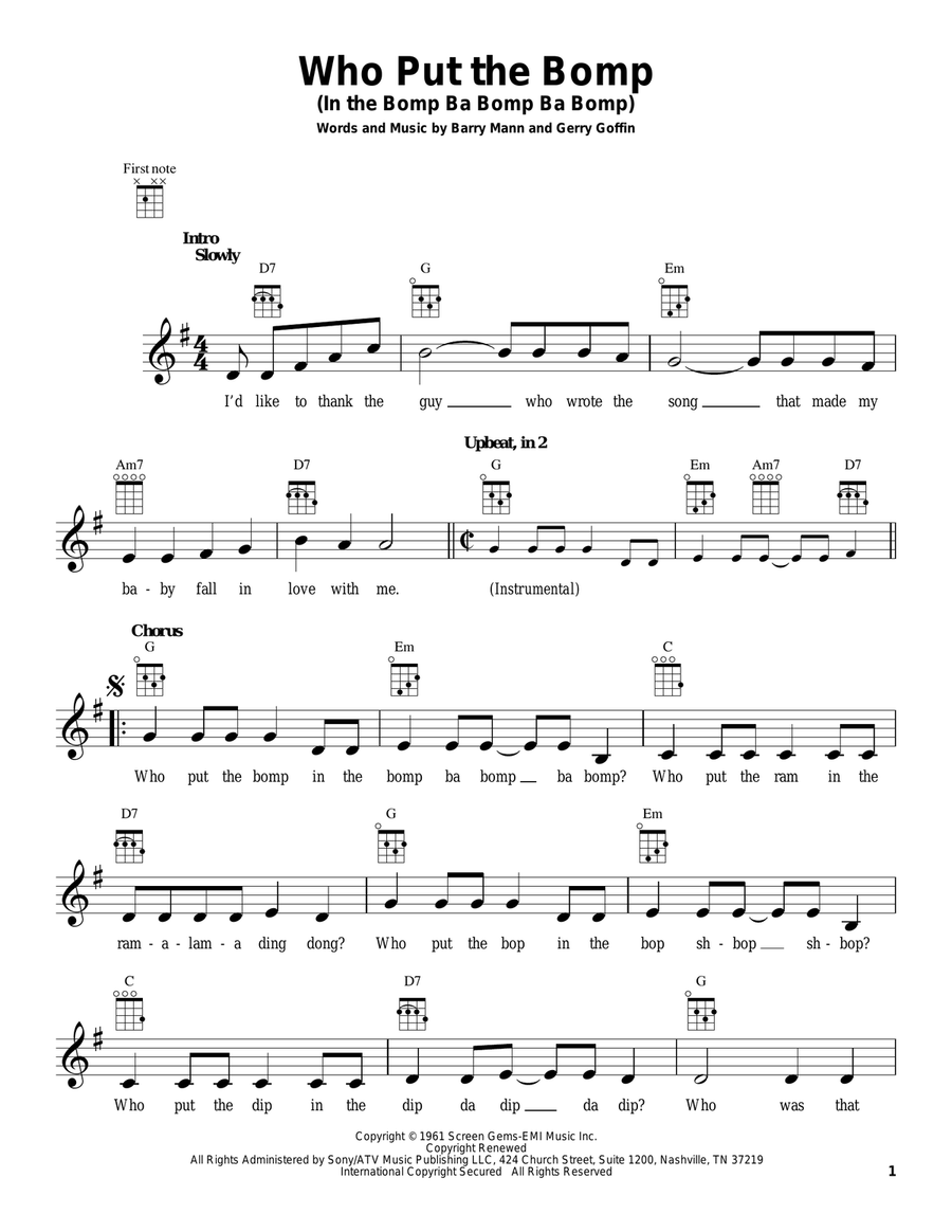 Who Put The Bomp (In The Bomp Ba Bomp Ba Bomp) Ukulele scores gallery preview page 1