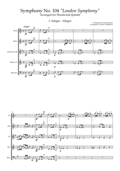Symphony In D major 104 arranged for Wind Quintet image number null
