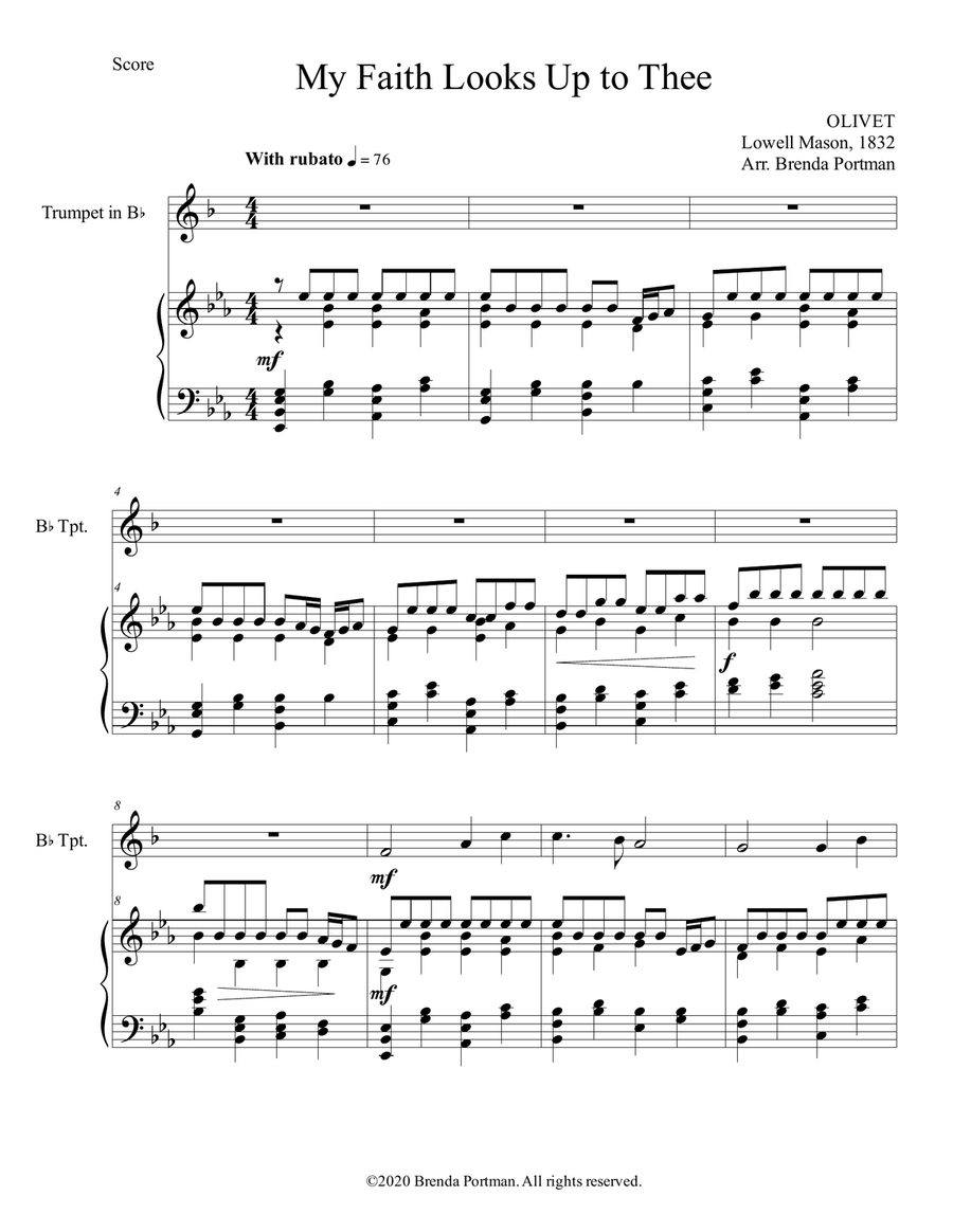 My Faith Looks Up to Thee (trumpet/piano), arr. Brenda Portman Trumpet Solo scores gallery preview page 1