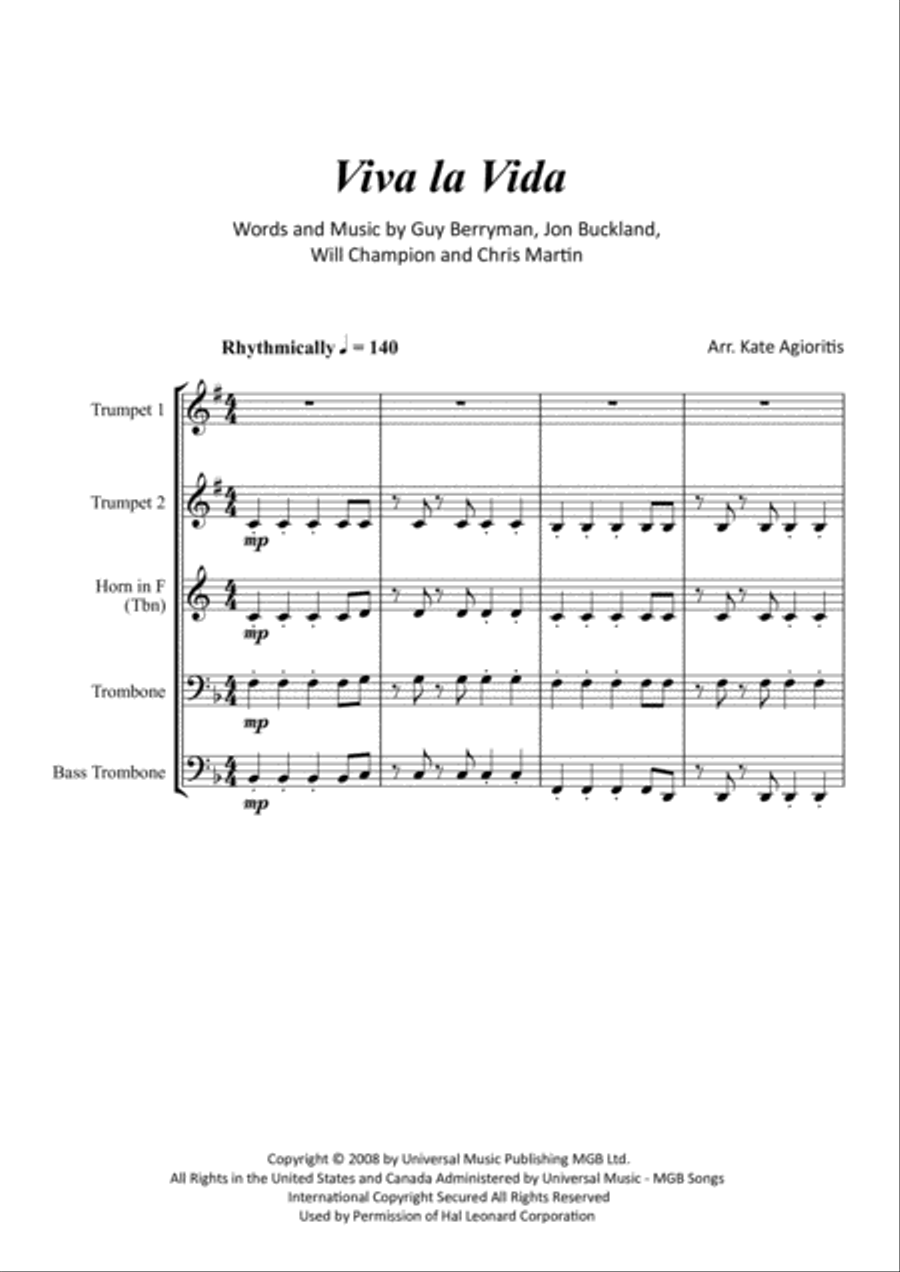 Viva La Vida Viva La Vida Brass Quartet scores gallery preview page 2