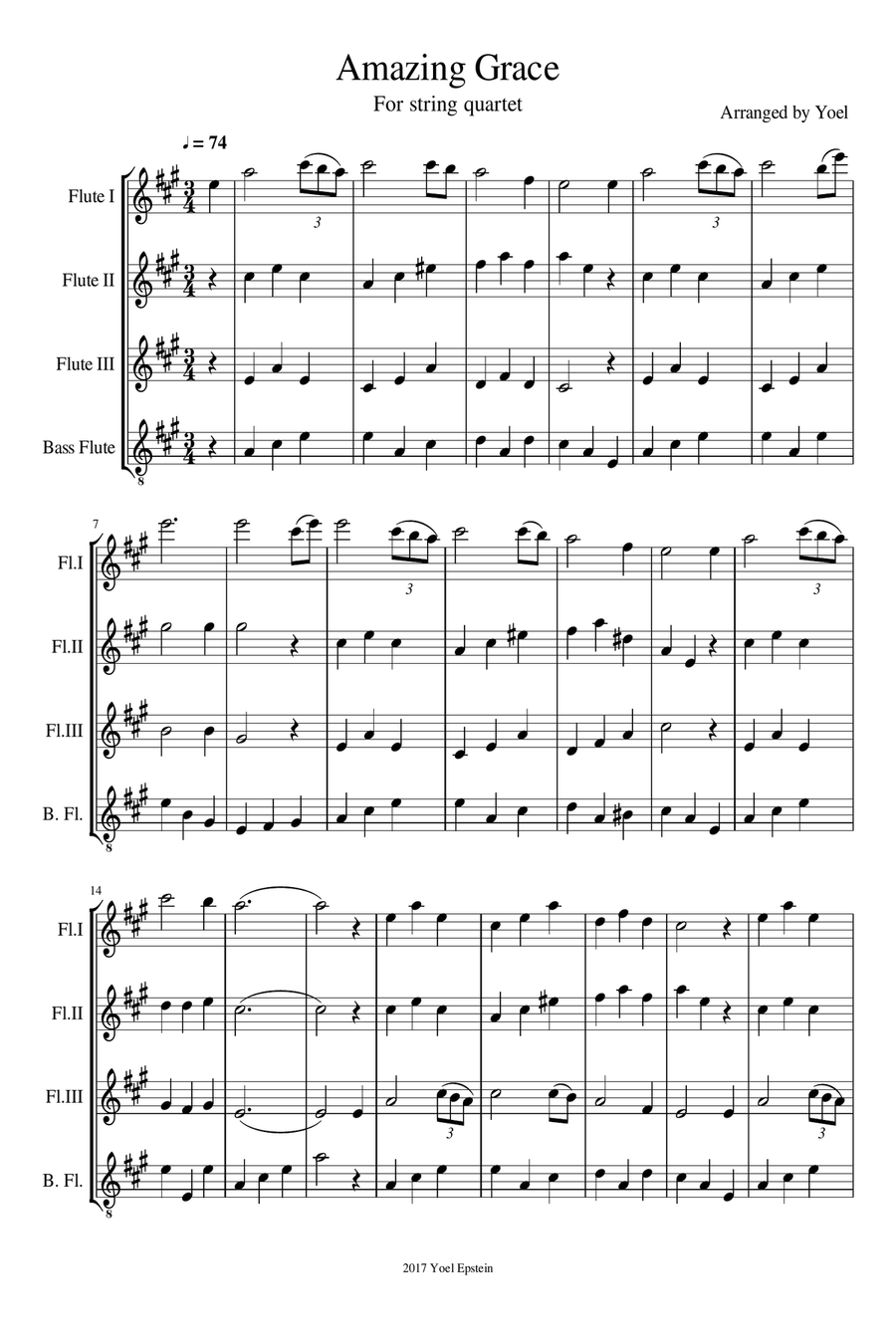 Amazing Grace for Flute Quartet or Flute Choir Flute Choir scores gallery preview page 4