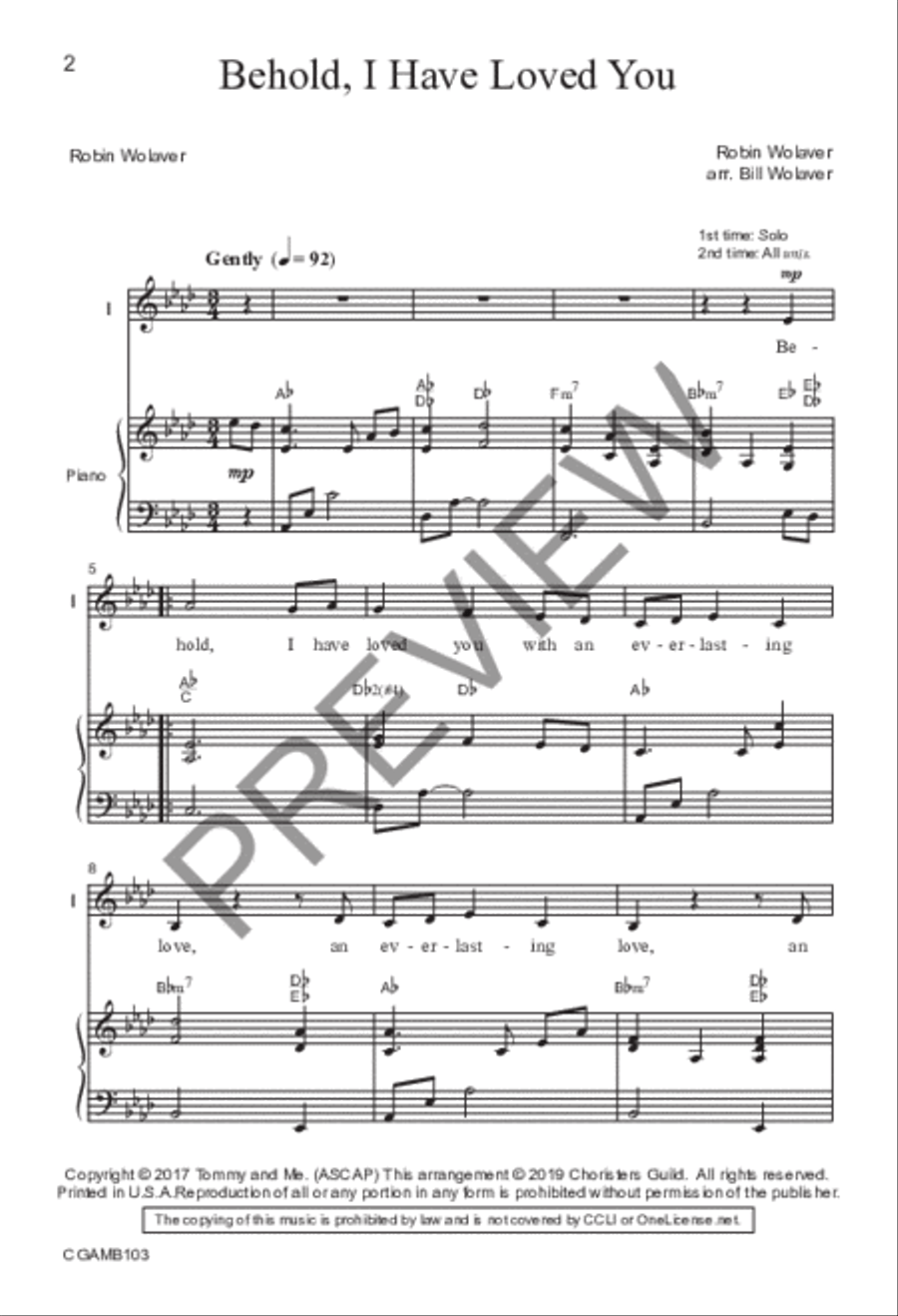 Behold, I Have Loved You (Unison/Two-part) Unison Choir scores gallery preview page 2