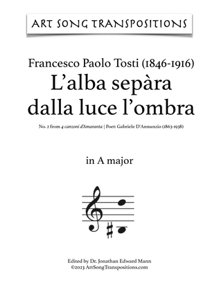 Book cover for TOSTI: L'alba sepàra dalla luce l'ombra (transposed to A major and A-flat major)