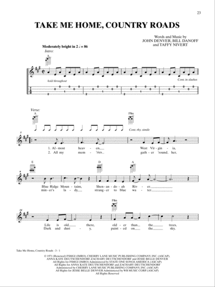Take Me Home, Country Roads Ukulele scores gallery preview page 1