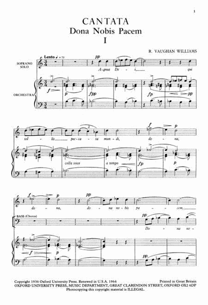 Cantata - Dona Nobis Pacem by Ralph Vaughan Williams 4-Part - Sheet Music