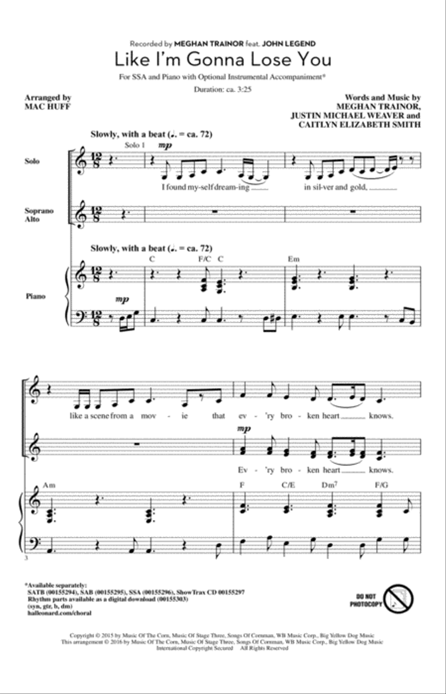 Like I'm Gonna Lose You SSA scores gallery preview page 1