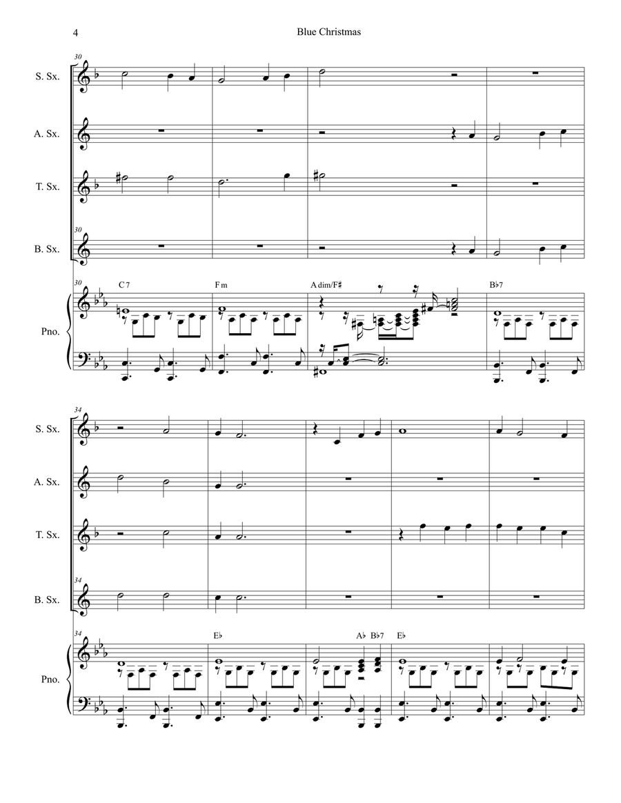 Blue Christmas Blue Christmas Saxophone Quartet scores gallery preview page 4