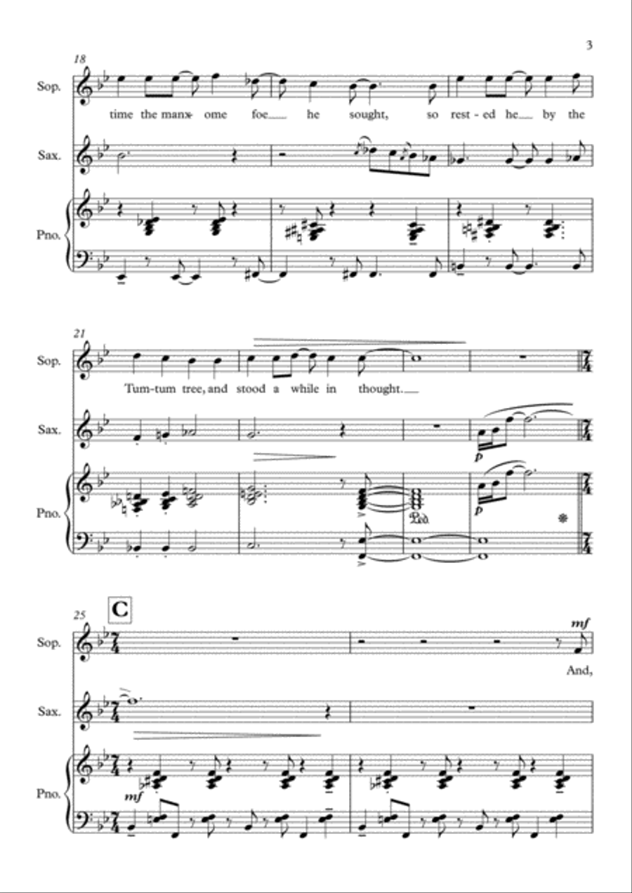 Jabberwocky (for voice, soprano saxophone and piano) Small Ensemble scores gallery preview page 3