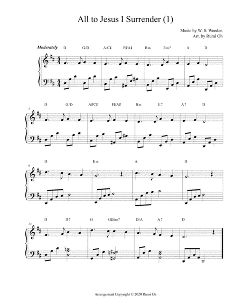 [All to Jesus I Surrender] Favorite hymns arrangements with 3 levels of difficulties for beginner an image number null