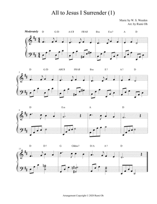 [All to Jesus I Surrender] Favorite hymns arrangements with 3 levels of difficulties for beginner an