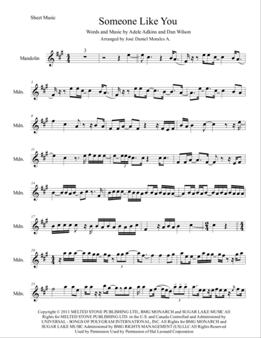 Someone Like You Mandolin scores gallery preview page 1