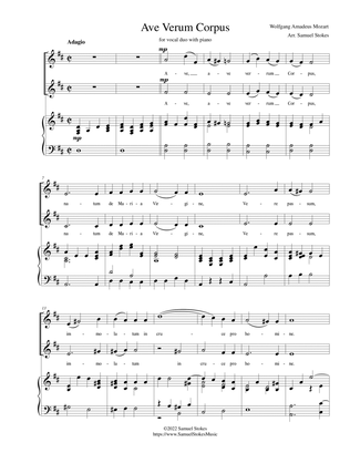 Ave Verum Corpus - for soprano and alto duo with piano