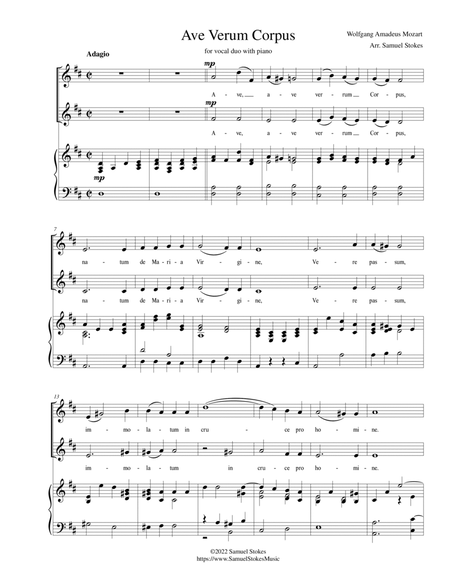 Ave Verum Corpus - for soprano and alto duo with piano image number null