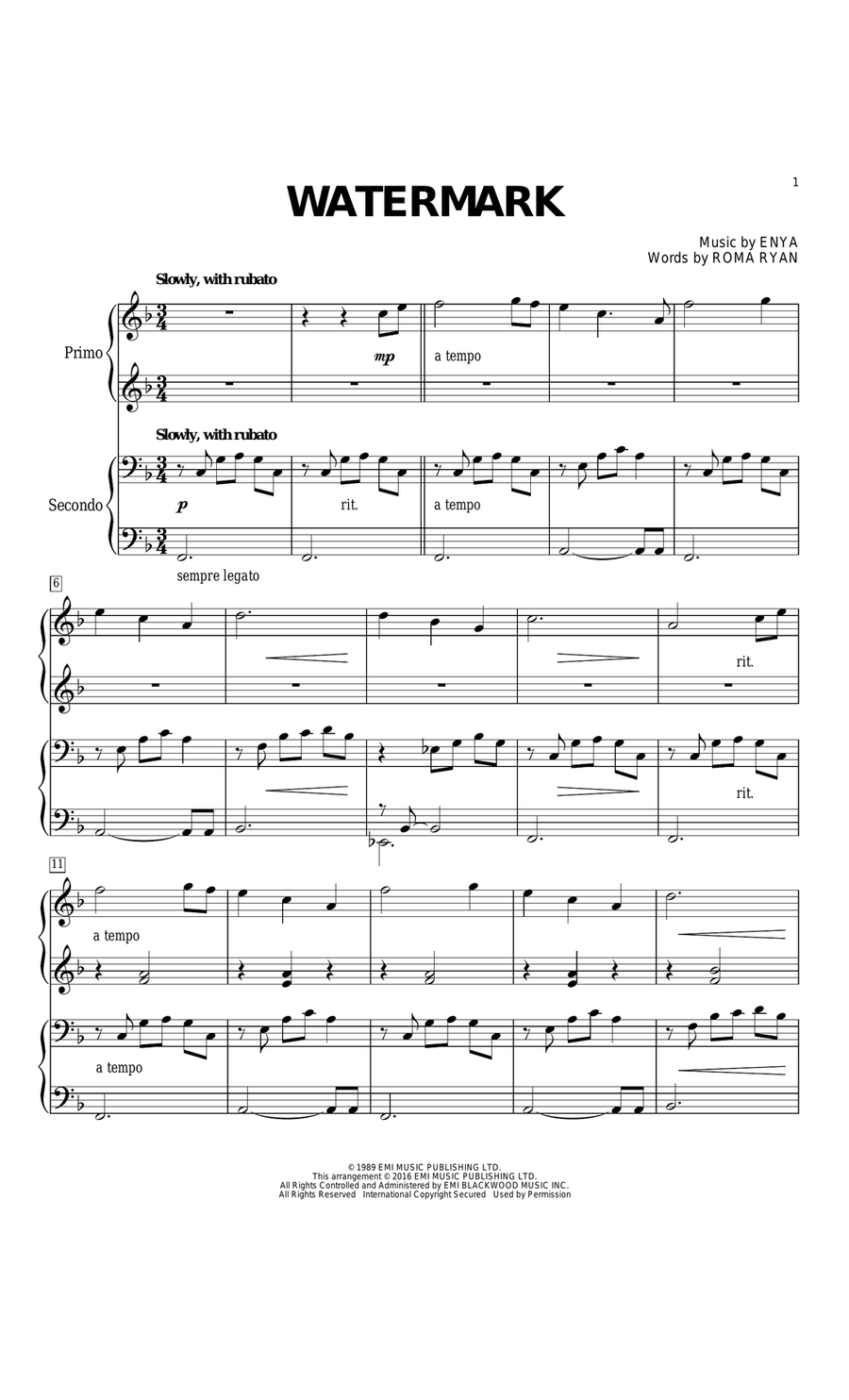 Watermark 1 Piano, 4-Hands scores gallery preview page 1